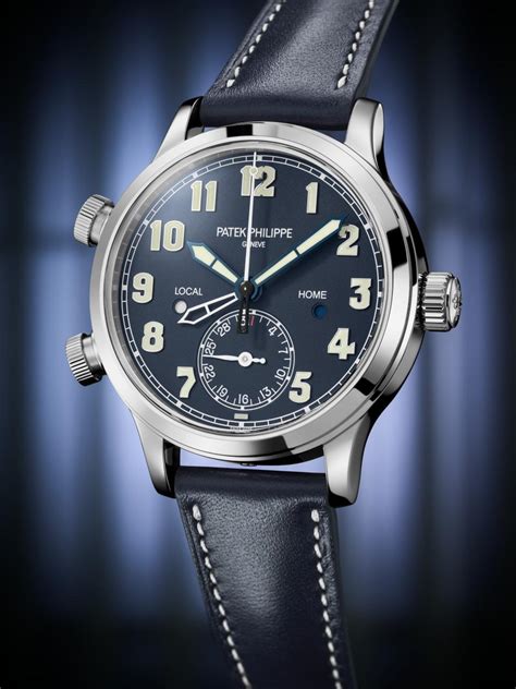 blue calatrava travel time pilot from patek philippe|Patek Philippe Calatrava pilot watch.